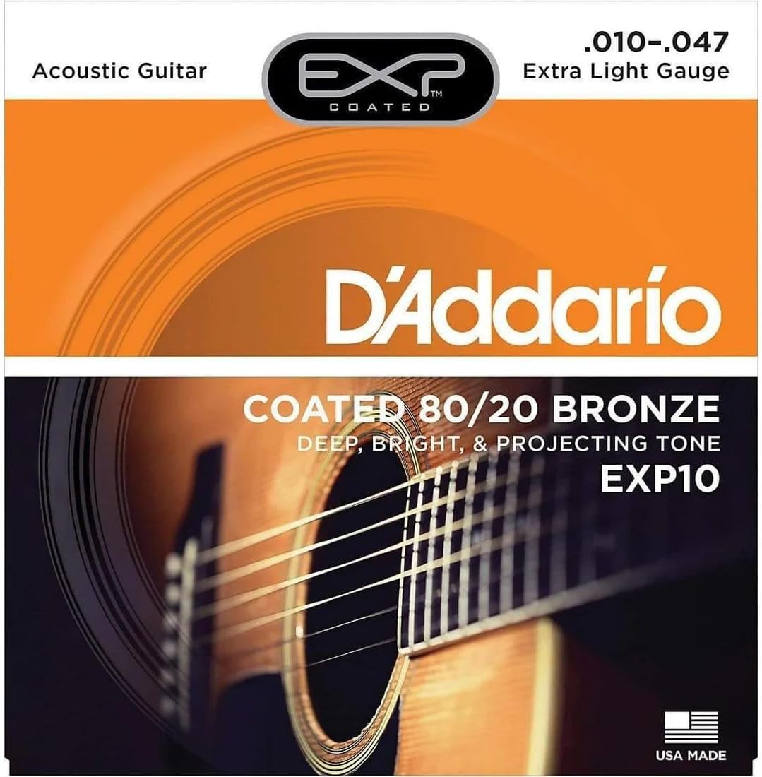 EXP10 Coated 80/20 Bronze Acoustic Guitar Strings, Extra Light, 10-47