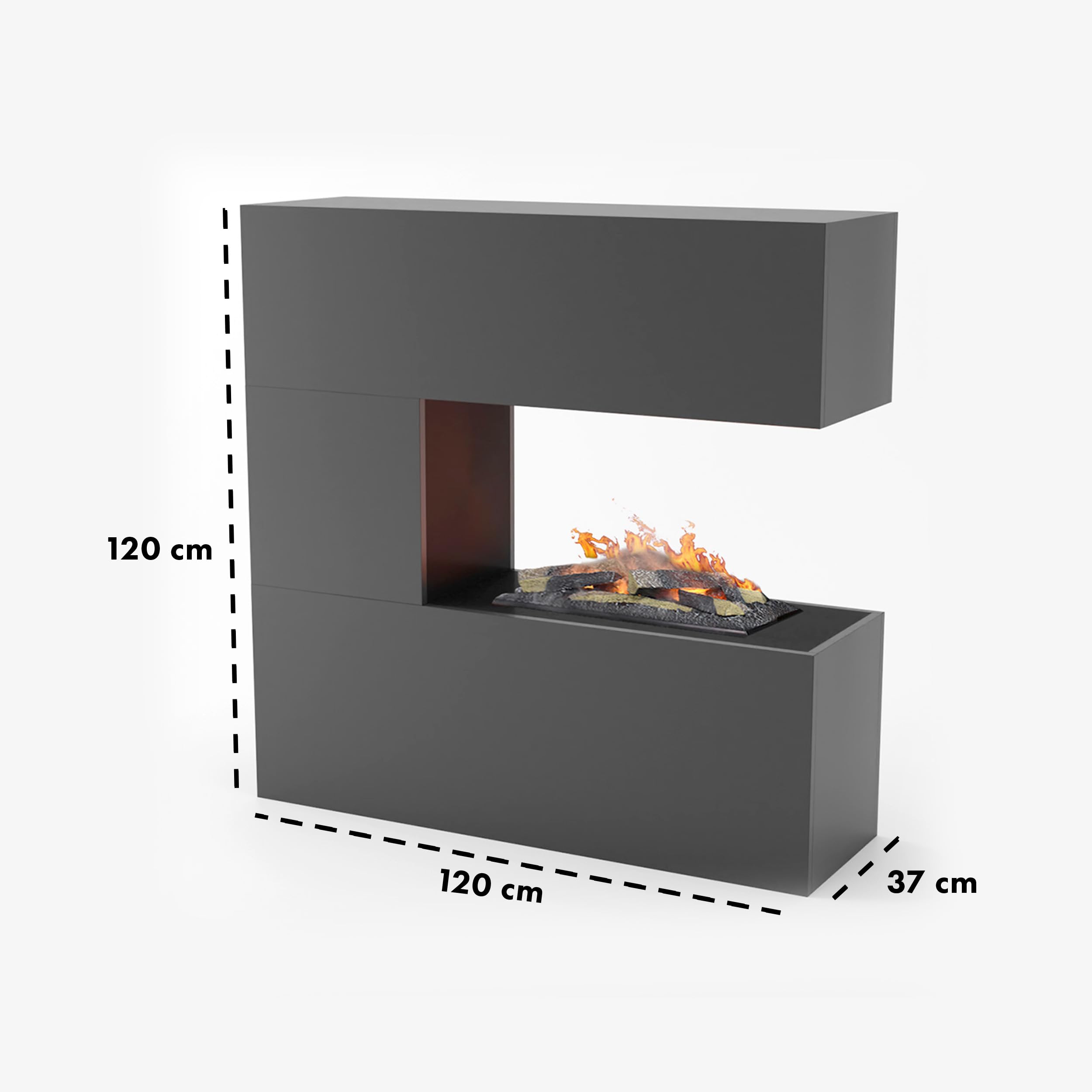 GLOW FIRE Kominek stojący na parę wodną SCHILLER - Elektryczny z realistycznym efektem 3D LED, trzaskiem, pilotem, 120x120x37 cm - Opti-Myst 600 z dekoracją drewnianą, Szary
