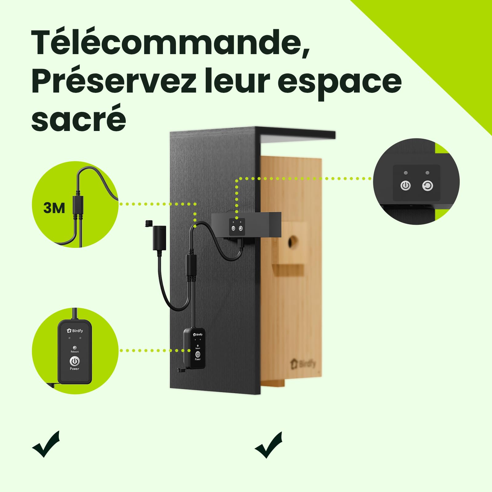Birdfy Nichoir Oiseaux avec Double Camera pour l'observation en Direct, 1080P Bambou Nichoir Mesange avec Vision Nocturne, Analyse du Comportement par IA avec Alertes et Enregistrements Automatiques