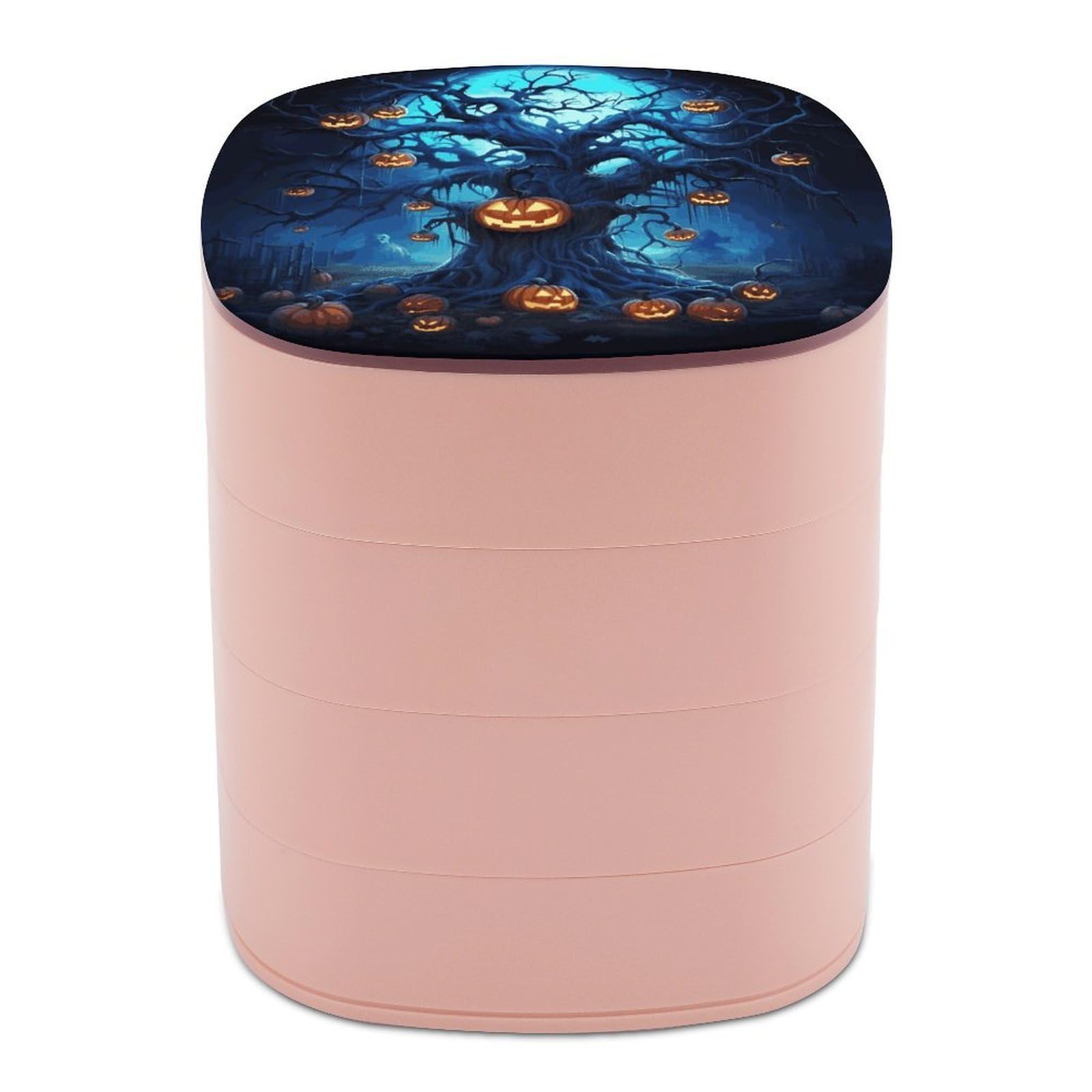 Btcowzrv Women's Style Halloween Pumpkin Tree Blue Jewelry Organizer With Mirror, 4-Layer Rotating Jewelry Box For Ring Earring Necklaces Bracelets Hair Accessories, Gift For