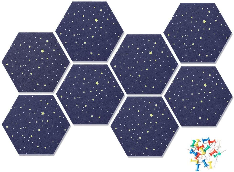 HyFanStr Felt Pin Board Wall Bulletin Board, Hexagon DIY Memo Board Notice Board with 20 Push Pins, Decorative Cork Board for Office Bedrooms