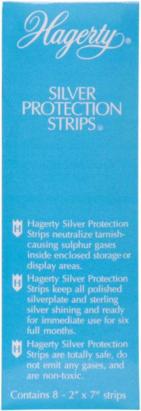 Hagerty Silver Protection Strips, Jewelry Tarnish Prevention Strips for Jewelry Boxes and Enclosed Storage, Made in USA, Kosher Certified, 8-Pack, 2" x 7"