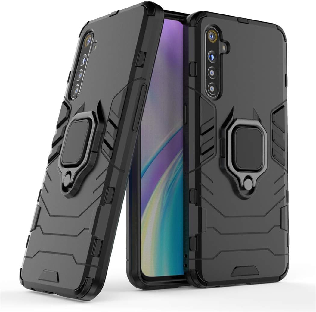 Compatible with Realme XT, X2 Case, Metal Ring Grip Kickstand Shockproof Hard Bumper (Works with Magnetic Car Mount) Dual Layer Rugged Cover for OPPO Realme XT, Realme X2 (Black)
