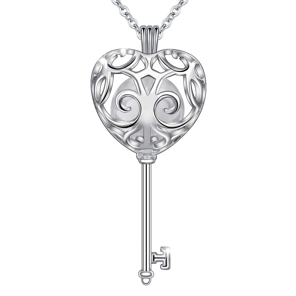 Eudora Harmony Bola Heart Lucky Key Pregnancy Necklace 20mm Mexican Angel Chime Caller Ball Pendant Music Chime Bell Women Jewellery, Romantic Gift 30", 45"