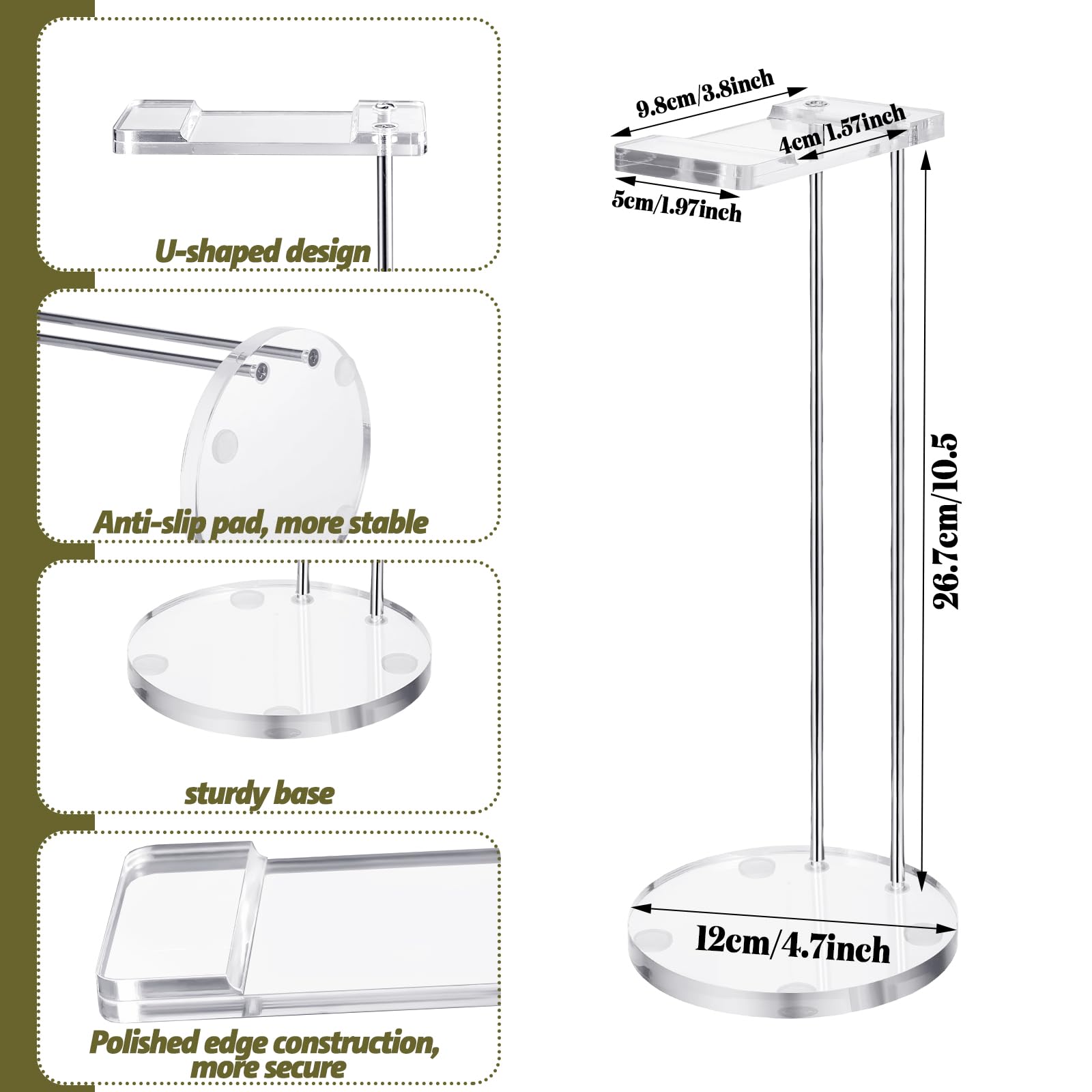 Xuhal Soporte acrílico para auriculares con herrajes dorados, soporte acrílico para auriculares, soporte transparente para auriculares de escritorio, accesorios de oficina (redondo) (redondo)