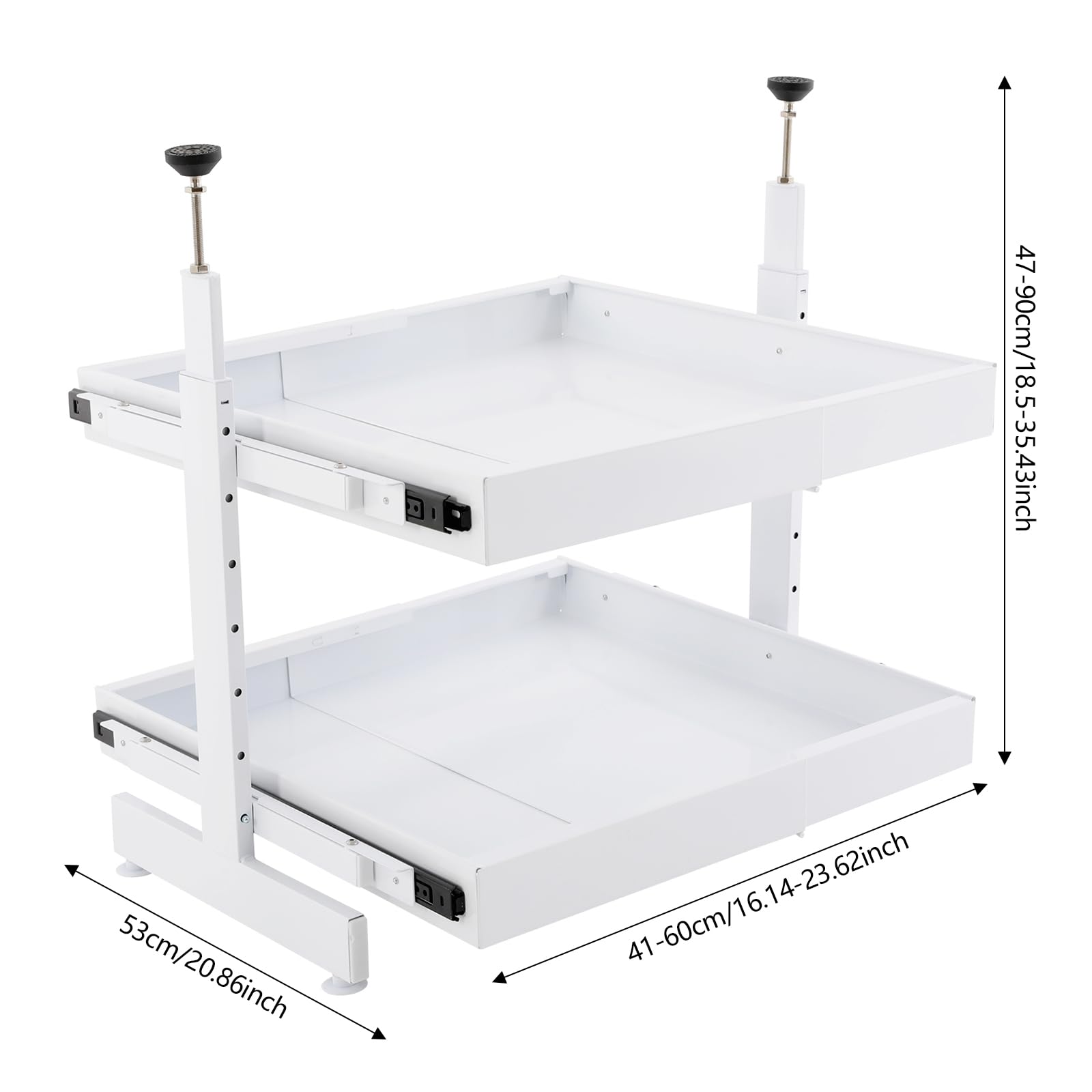Küchen organizer | Organizer küche | Schubladen | Ausziehbarer Schrankorganizer | 2-stufig | Höhen- & Längenverstellbar | 10 kg Tragkraft pro Ebene | Platzsparend für Küche & Bad