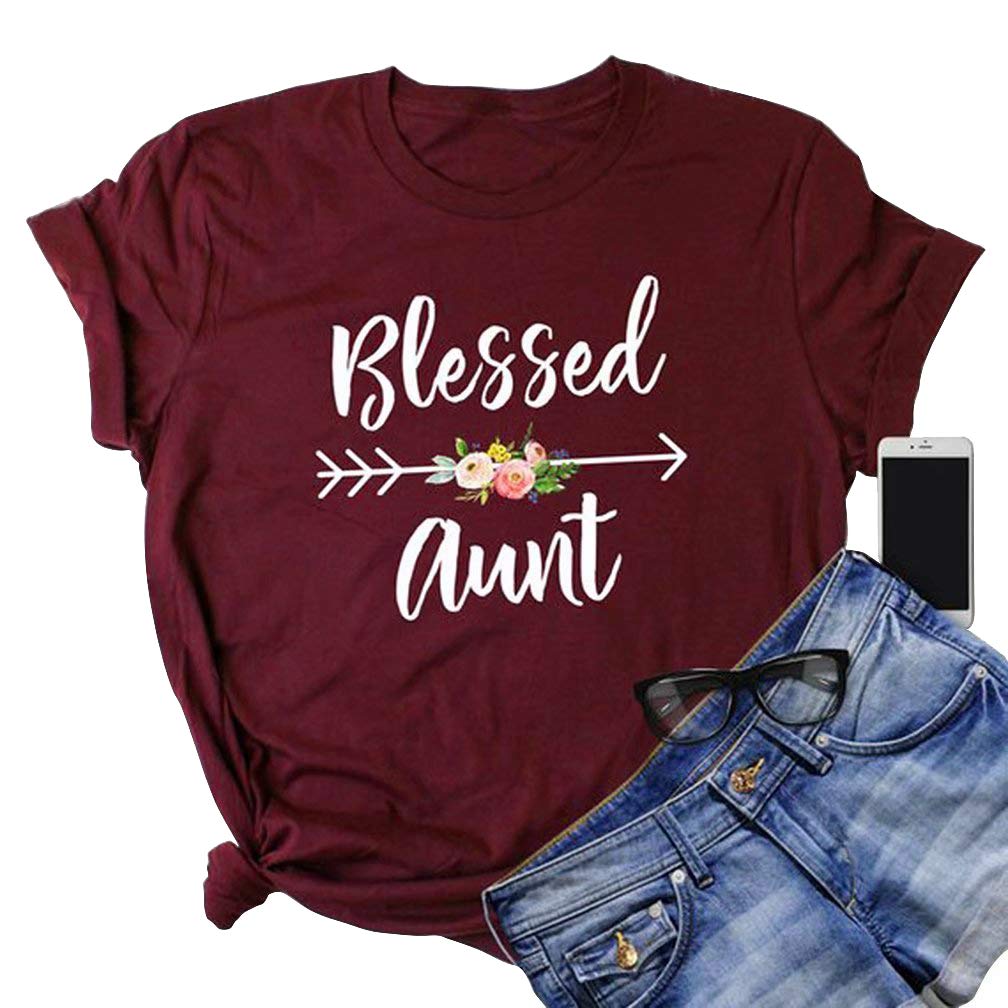Blessed Aunt T Shirt Women Funny Floral Blessed Tees Tops New Aunt Gift Shirt Tops