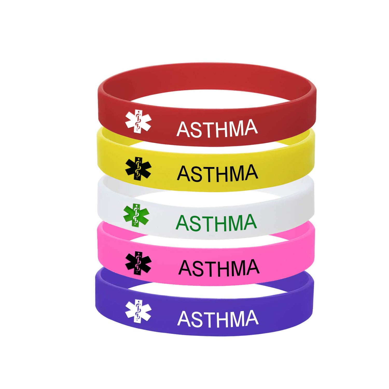 5 Color Pack-Personalized Engraved Medical Alert ID Jewelry Food Drug Allergy Bracelets,100% Silicone Rubber ID Survivor Bracelet Band,Emergency Contact Bracelet,Diabetes Bracelet,5.5"-7.9"