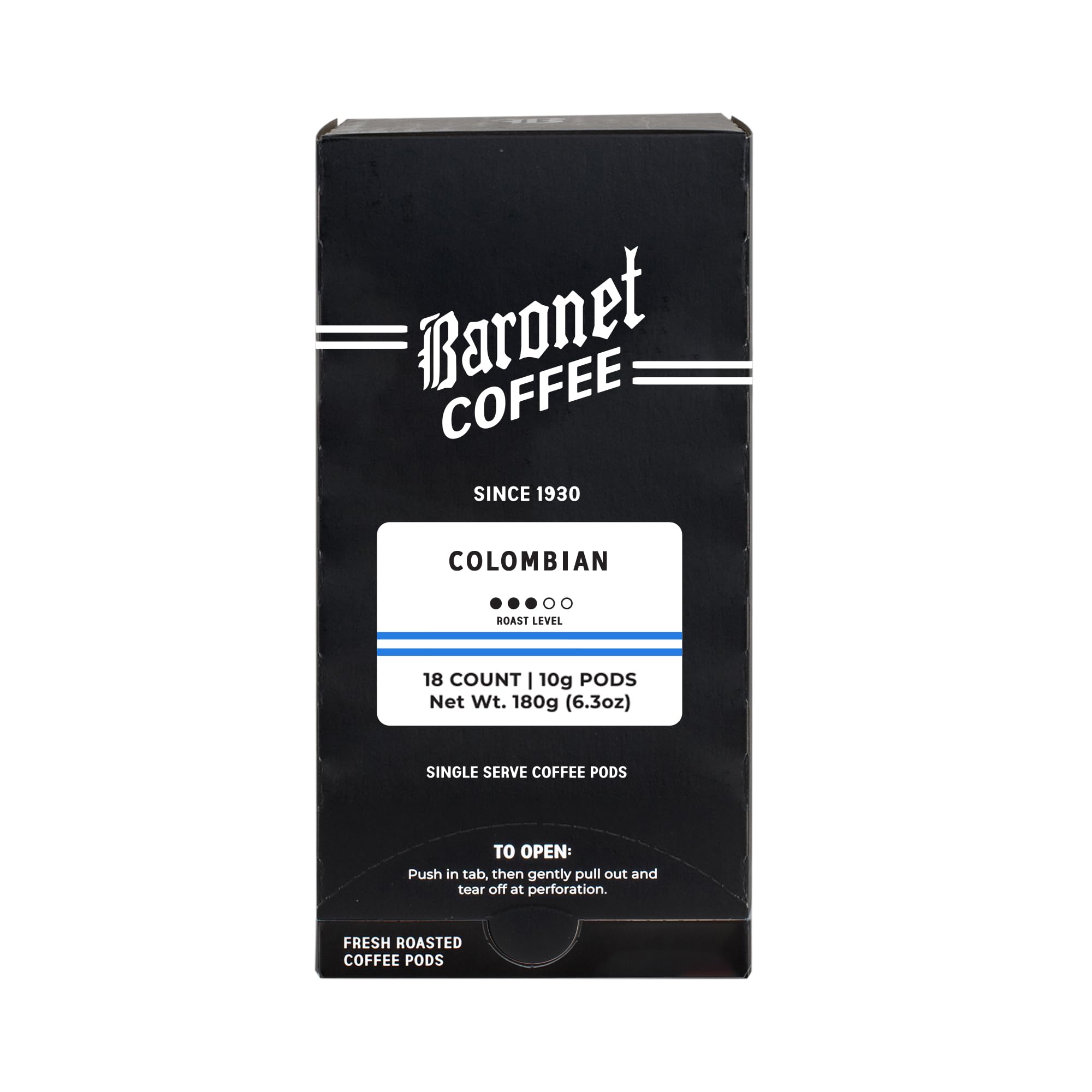 Baronet Coffee 100% Colombian Coffee Pods Box, 54 Count | Tostado medio, café 100% arábica, fuerza regular, 3 cajas de 18 cápsulas individuales envueltas individualmente