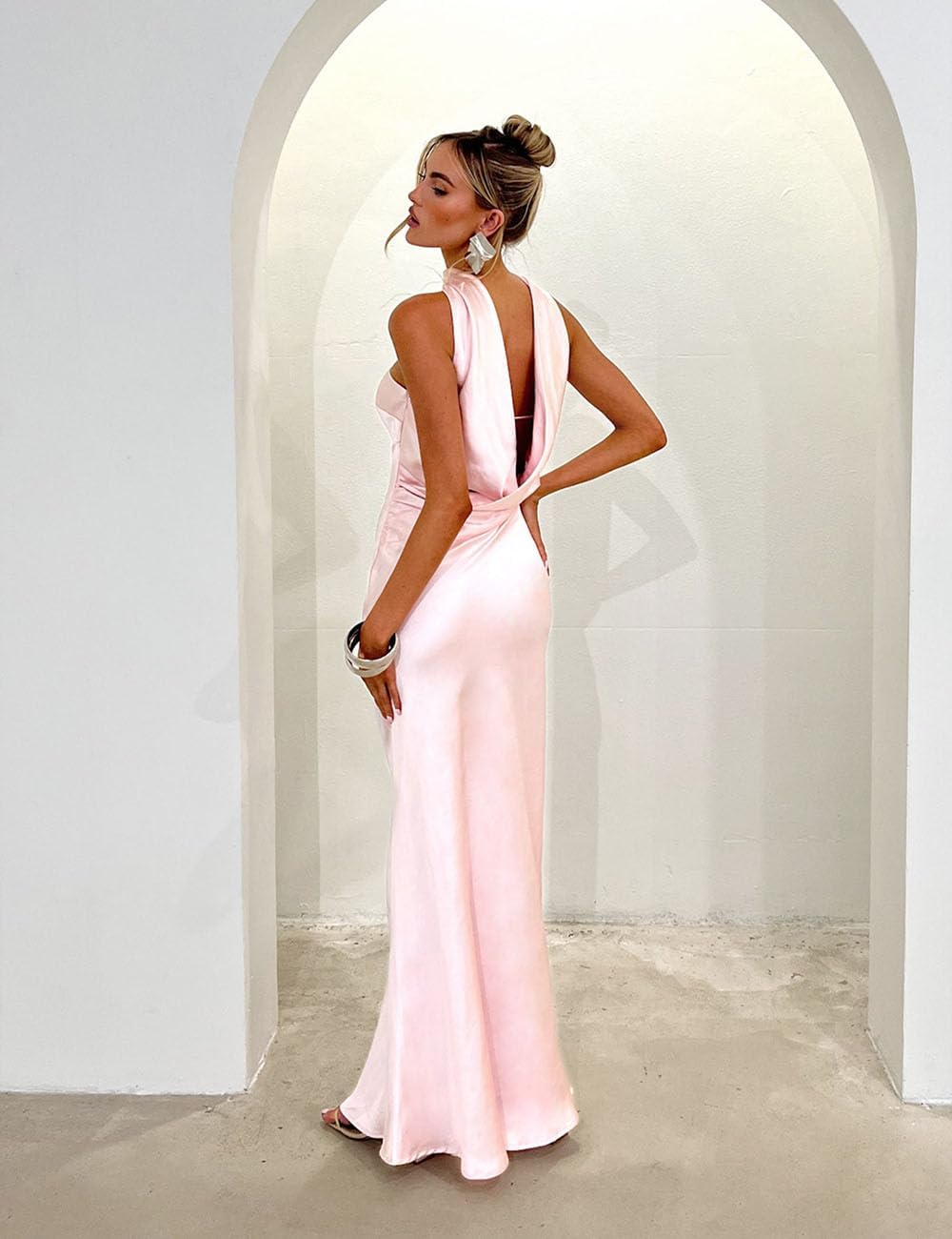 Women's Summer Satin Strapless Tube Top Maxi Dress Elegant Silk Backless Halter Neck Formal Party Dresses Wedding Guest Pink - Image 3