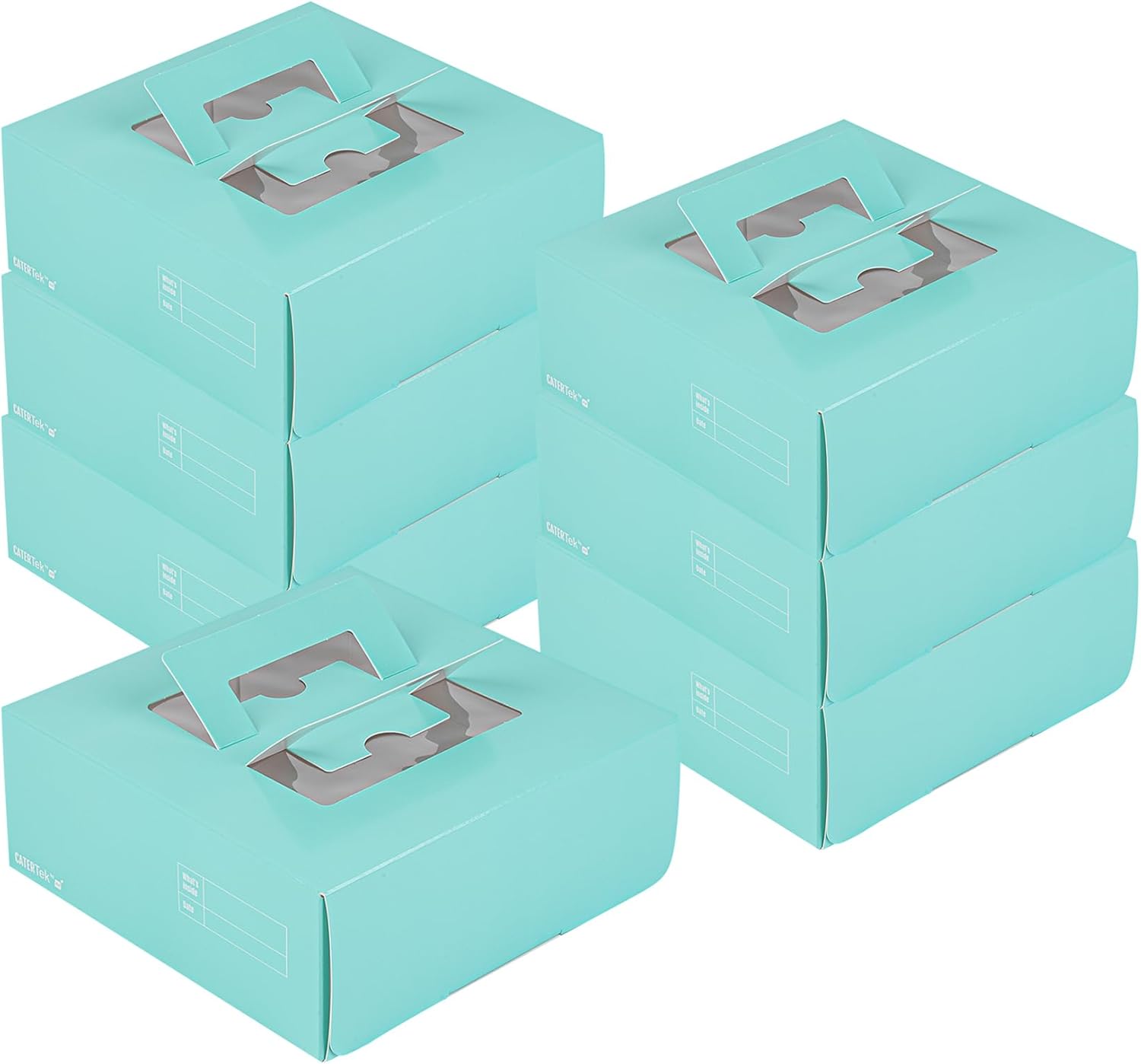 Restaurantware Cater Tek 9 x 9 x 3.5 Inch Cake Boxes 50 Disposable Lunch Boxes - Display Window Pop-Up Handles Turquoise Paper Pastry Boxes Grease Impermeable Shipped Flat