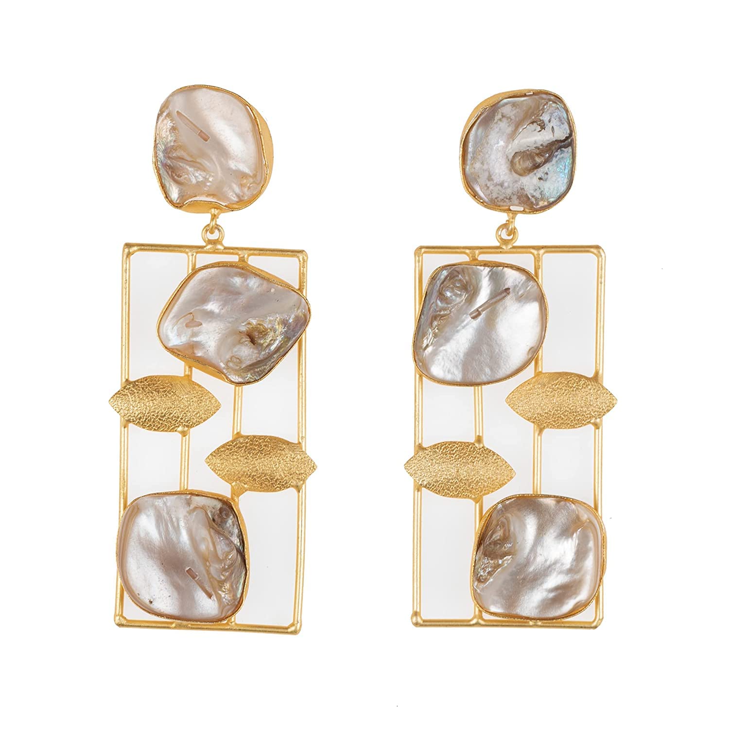 Look And Adorn - Handmade With Love Look And Adorn Designer Semi Precious Mother Of Pearl Brass Stud Dangler Earring For Girls And Women (B097BQ1PDB) Amazon Price History, Amazon Price Tracker