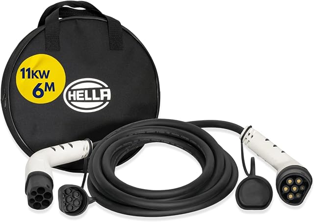 HELLA 8KE 358 255-061 kabel do ładowania do samochodów elektrycznych EV i Plug-in Hybrid - 16A - fazy: 3-11kW - długość kabla do ładowania: 6m - wtyczka ładowania typu 2 - biała