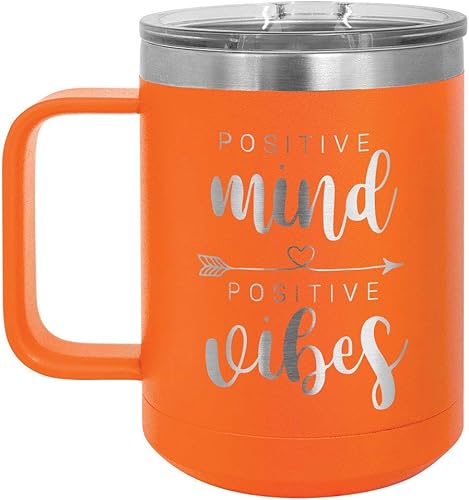ONLYGIFTS.COM Taza de café con tapa deslizante con vibraciones positivas de mente positiva, de 15 onzas, taza de café de viaje aislada, ideas de