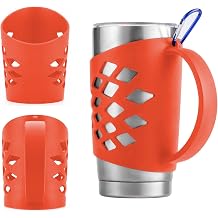 Handler for 20 oz Tumbler, Anti Slip Silicone Tumbler Grip Protective Sleeve Cover With Handle for Yeti Rambler Travel Mug Cup 20oz Red