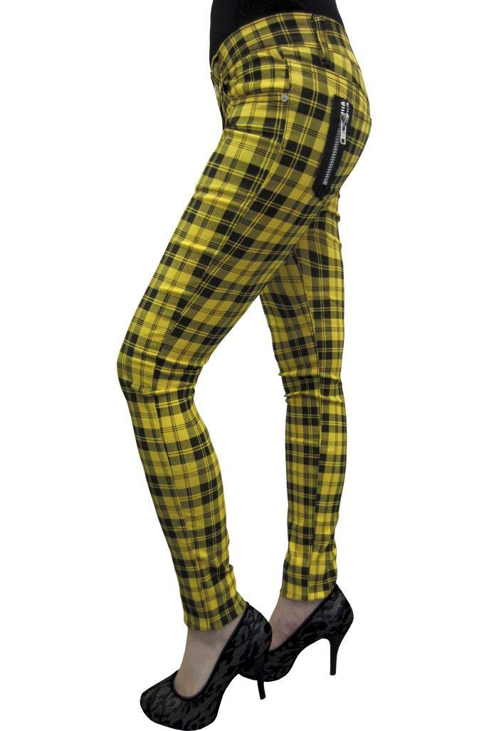 New Womens Banned Plaid Tartan Emo Punk Skinny Trousers Size