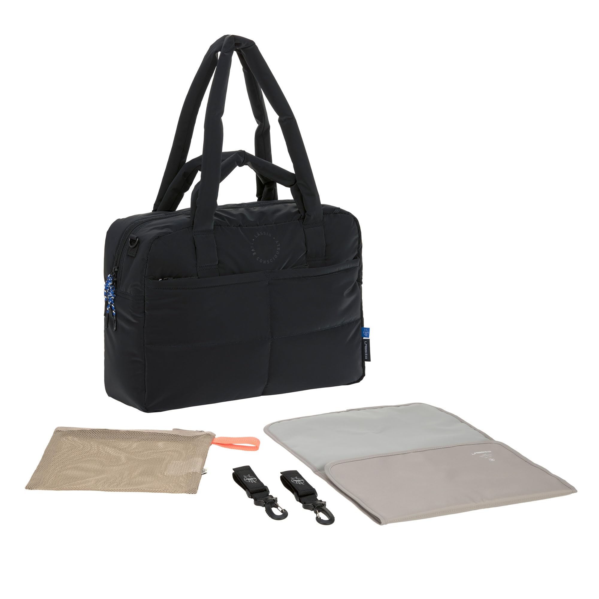 LÄSSIG Baby Changing Bag with Carry Handle and Changing Mat, Pram Attachment, Water-Repellent/GRE Everyday Bag, Black