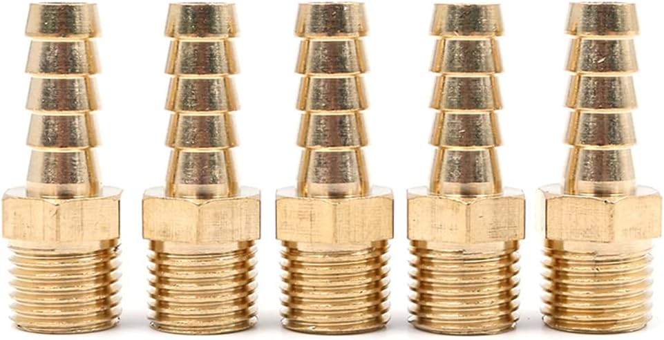 Hsthe Sea 5 Pcs 8 mm to 1/4” BSP Solid Brass Hose Tail Connector Barbed to BSP Male Thread,Pond/Pool/Hose Pipe Adapter
