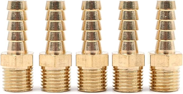 5 Pcs 8 mm to 1/4  BSP Solid Brass Hose Tail Connector Barbed to BSP Male Thread,Pond/Pool/Hose Pipe Adapter