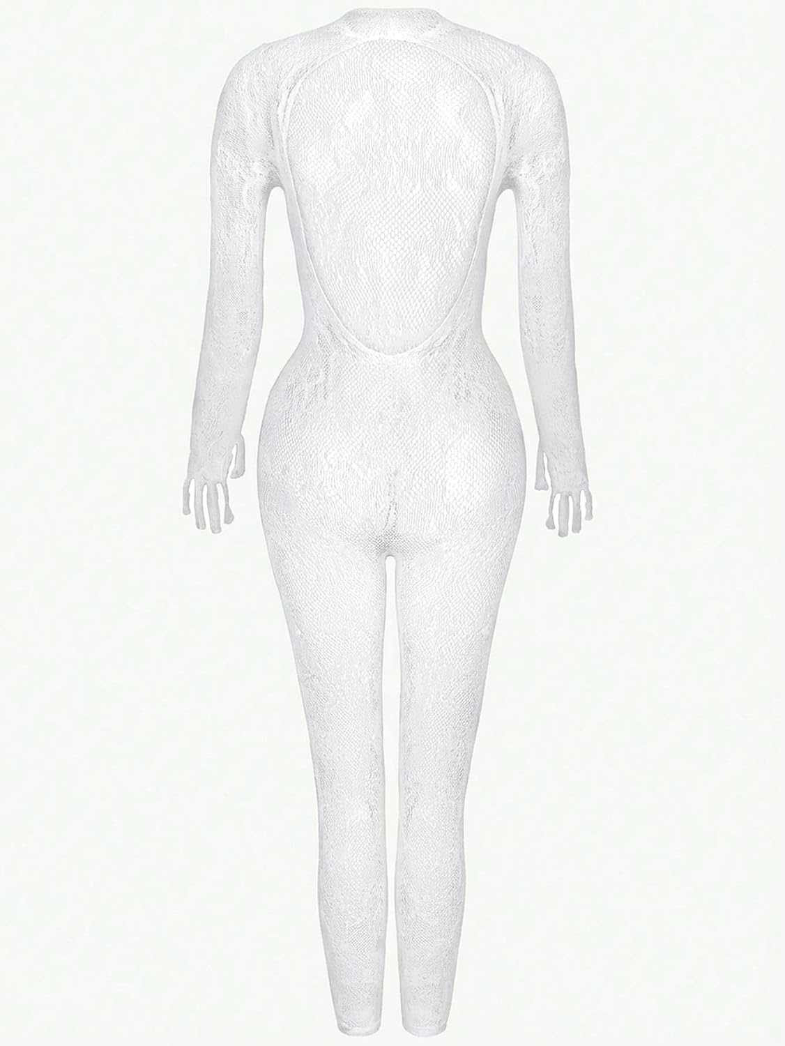 OYOANGLE Women's Fishnet Bodysuit Sexy Lace Jumpsuit Glow Rave Outfits