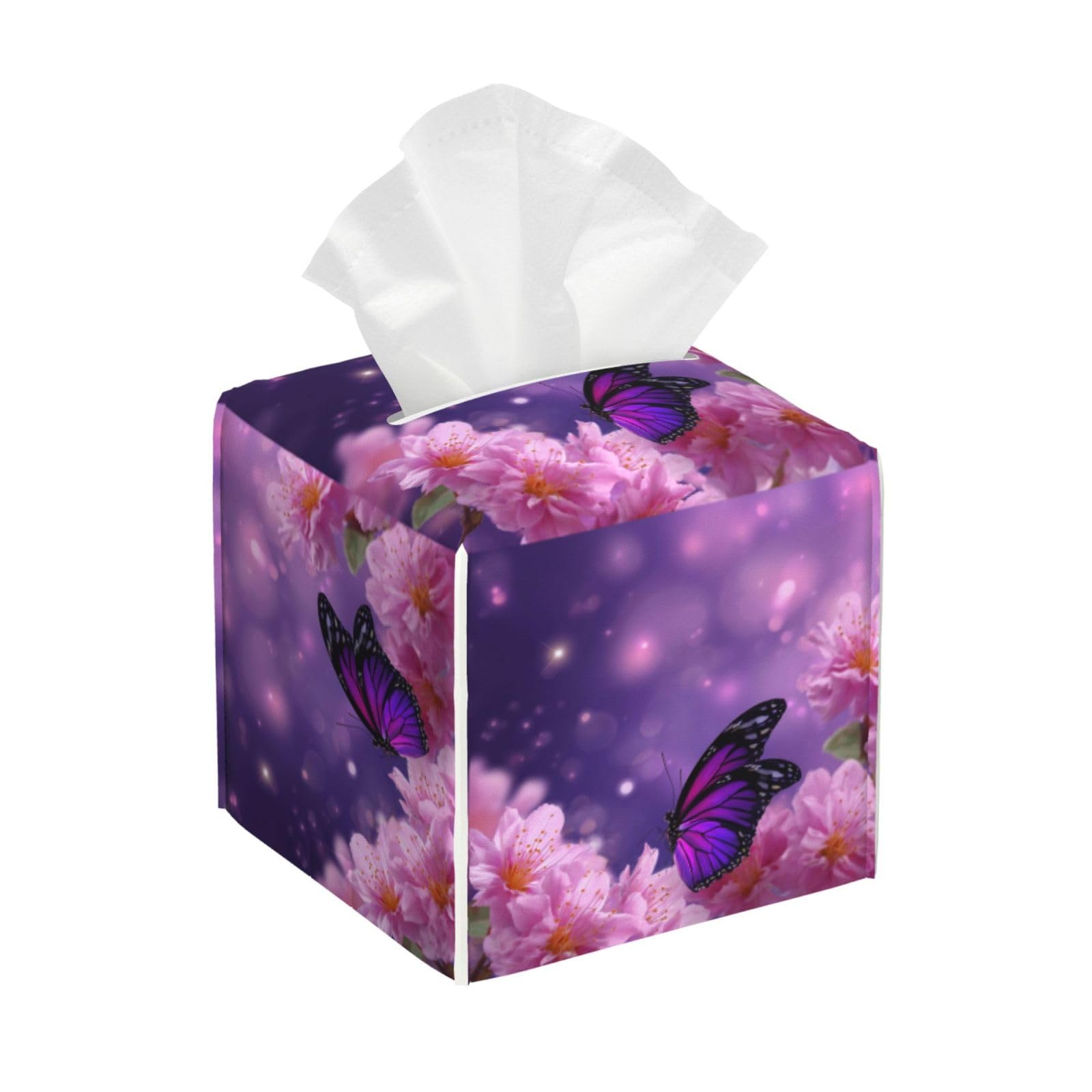 Purple Butterfly Flower Tissue Box Cover Square Cube Boxes