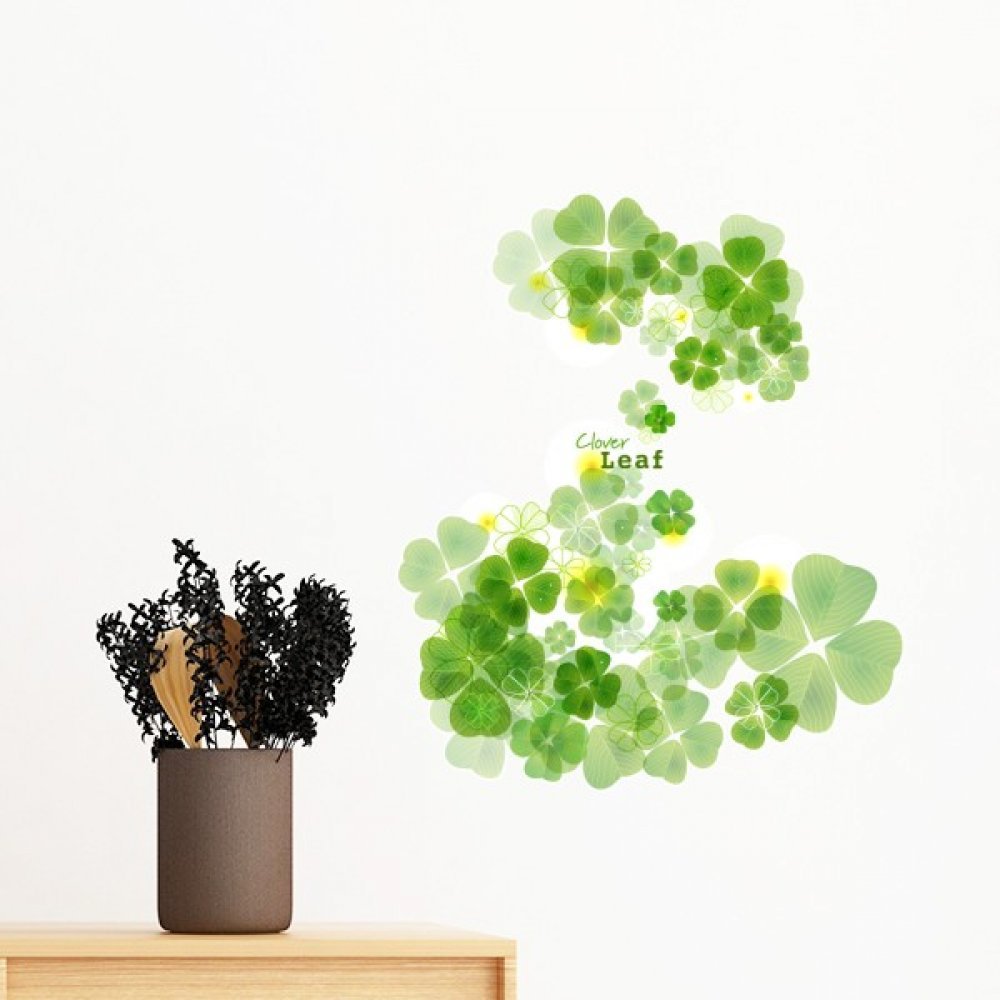 Sticker Trèfle à Quatre Feuilles Décoration Murale Amovible Saint-Patrick 80cm