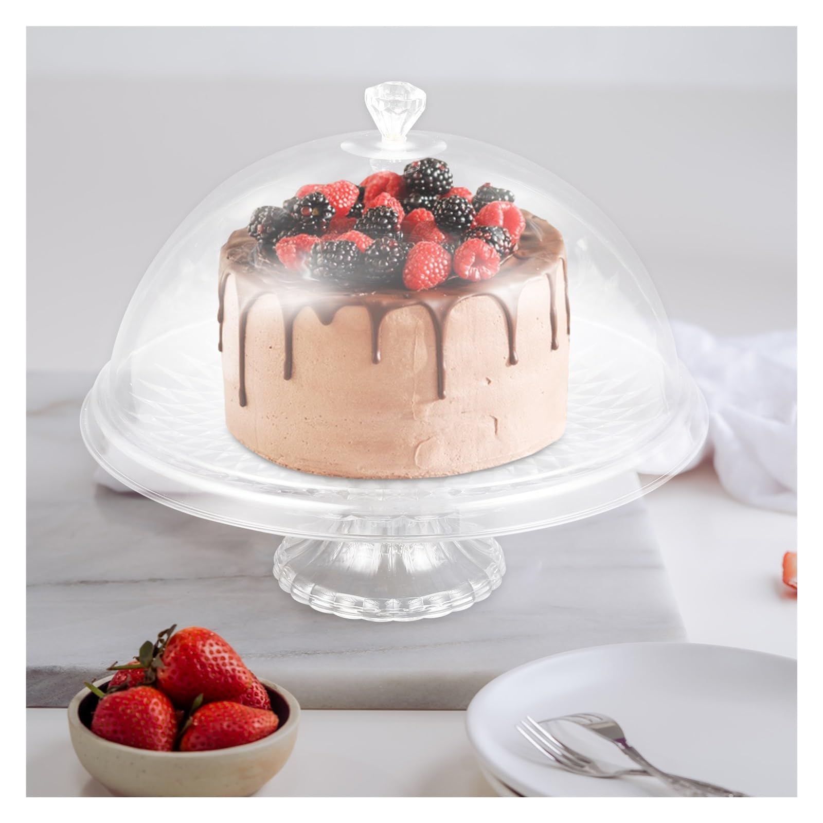 Soporte de pastel con tapa de cúpula de PET transparente for exhibición de bodas, fiestas y frutas