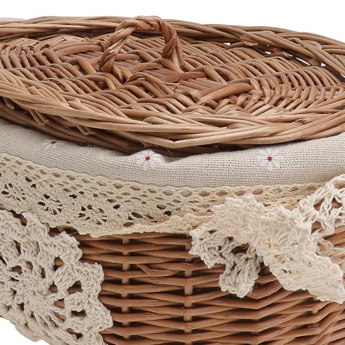 Panier de rangement tressé avec couvercle en rotin marron structure robuste - 7