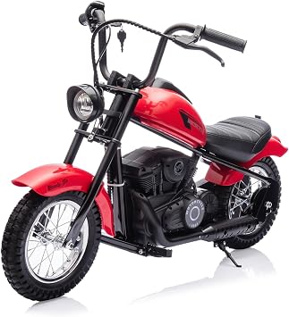 Kids Electric Dirt Bike Ages 8-14 24v 250w, 14MPH High Speed | LED Lights, Leather Seat, Dual Speed Modes, Harley Appearance | Safe Off-Road for Backyard & Trails Red