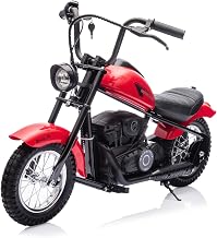 Kids Electric Dirt Bike, 15 Mph & 150Lb Max, 24v Ride on Toy for Big Kids w/LED Lights & Power Display, 300w Chain-Drive Motor, Handbrake, Leather Seat, Shock Springs, 12" Air-Filled Tires
