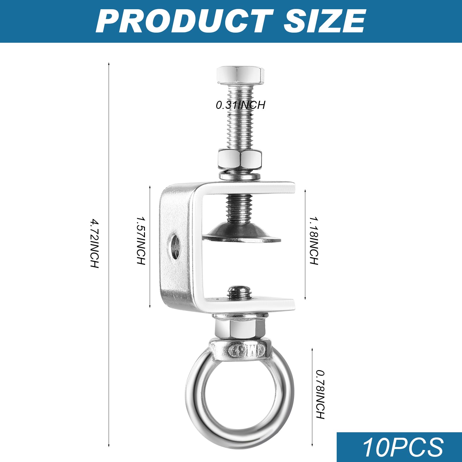 10PCS Stainless Steel C-Clamps - M8 Screw Ring Beam Clamps With 0-1 Inch Adjustable Range - View #9