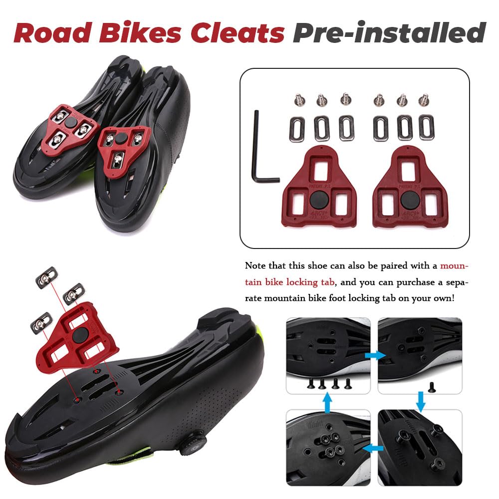 Chaussures de Vélo Route Homme et Femme, Chaussures de Cyclisme Unisexes, Compatibles avec Look, SPD et SPD-SL, pour Vélo Route & VTT, Taille 37-48EU