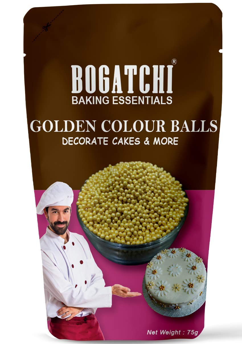 BOGATCHI Golden Balls for Cake Decoration | Topping for Cake & Other Baking Items| Colored Sugar Confectionary | Cake Decorating Sprinkler |Gluten Free & Vegan |75g (B092P3CYK5) Amazon Price History, Amazon Price Tracker