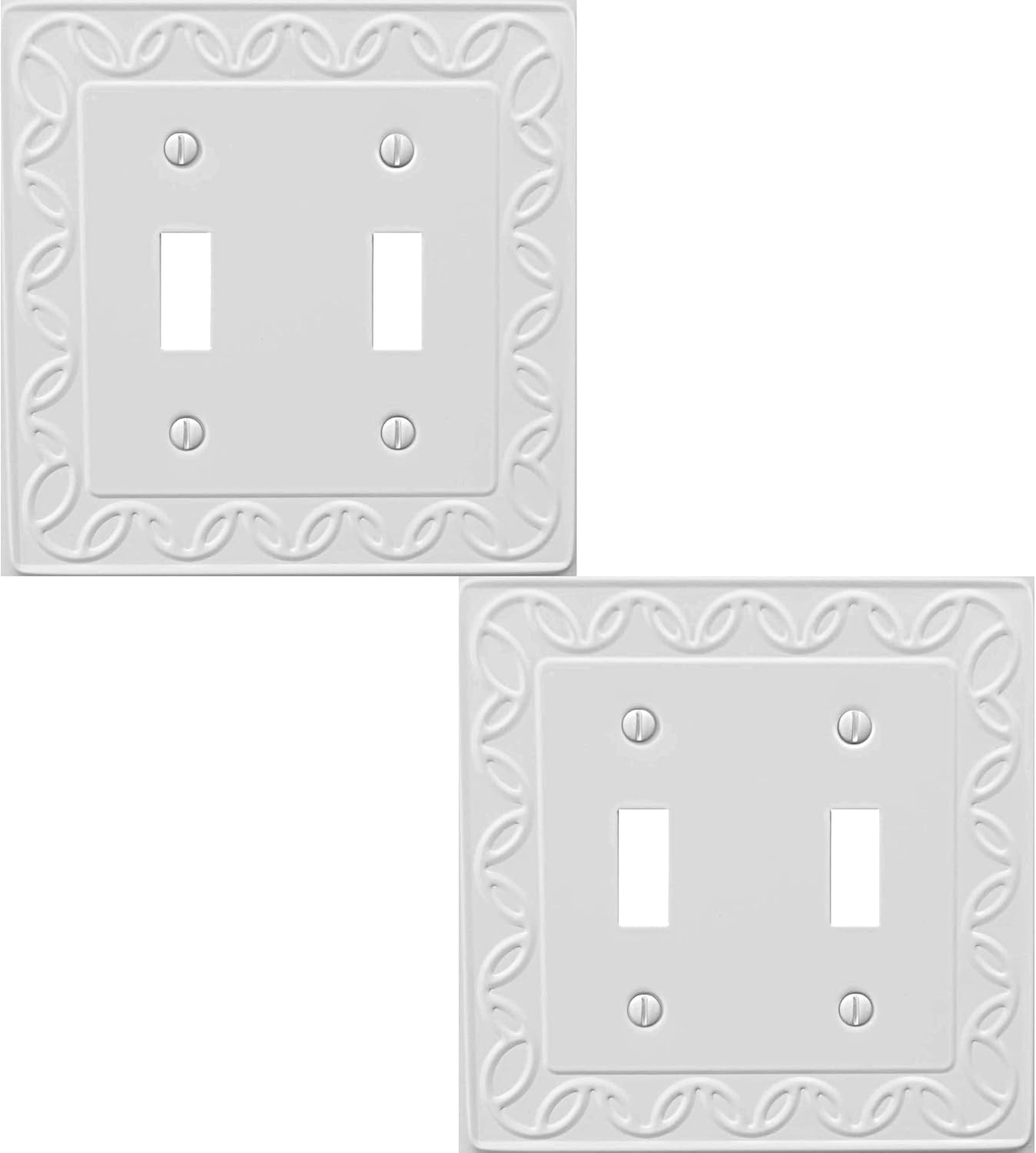 OKAWYC Double Toggle Light Switch Cover NovaBloom Metal Wall Plate, 2-Pack White 2 Gang, Light Switch Cover Decorative Wallplate, Durable