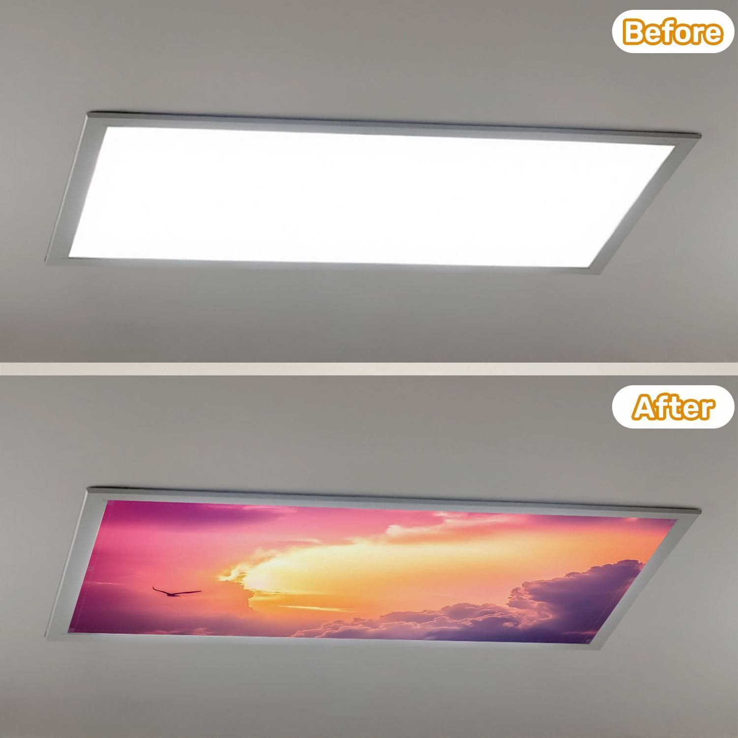 Fluorescent Light Covers for Ceiling Lights Colorful Clouds Dramatic Sunset Sky Easy to Install Magnetic Light Filter for Classroom Office Hospitals School Home Decor