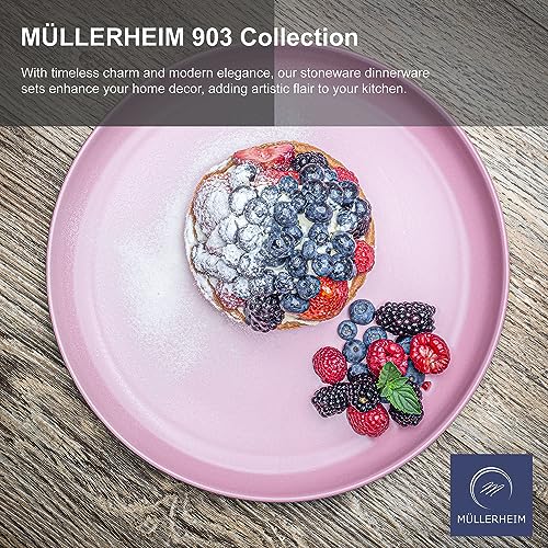 Müllerheim 903 Minimalist Collection 16-Piece Contemporary Ceramic Stoneware Dinnerware Sets For 4, Matte Pink Plates And Bowls Sets, Dinner Plates Set, Salad Dish Set, Bowls, Cup #TOP5