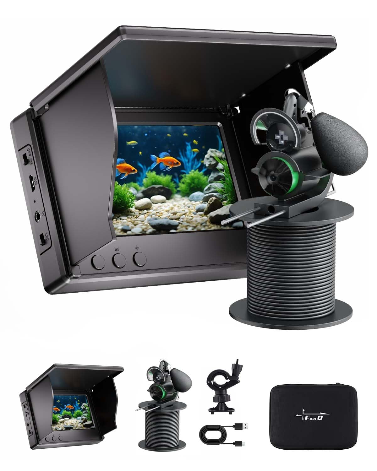 Fishing Camera with Infrared Night Vision Light,220° Wide Angle Monitoring of Fish，Portable Fish Finder with 100ft Cable, 4.3 Inch LCD and Upgraded HD Lens for Ice Lake Boat Kayak Fishing