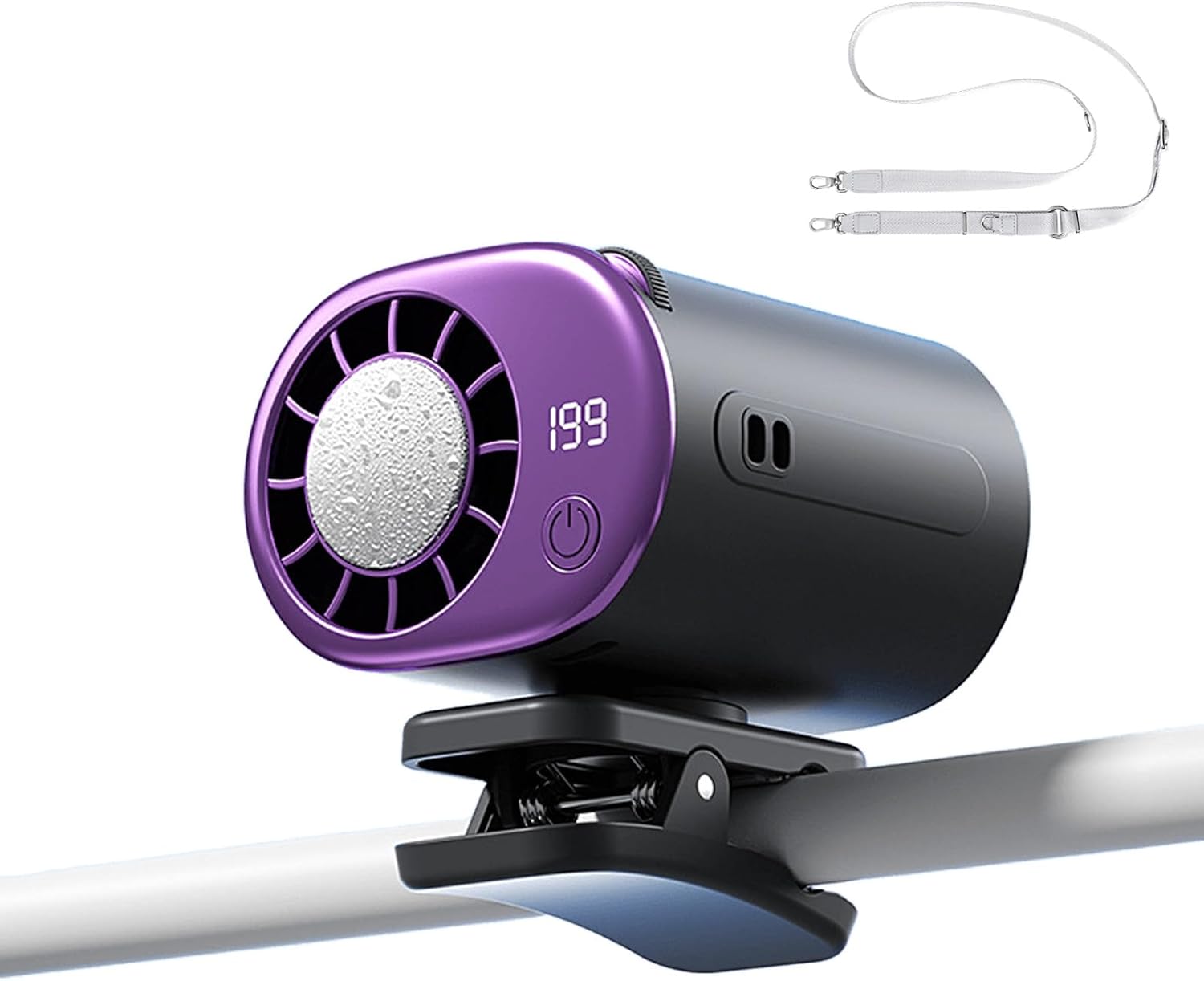 2026 Upgraded Car Clip-on Fan with LED Display, 16°C Semiconductor Cooling, 199 Adjustable Speeds, 360° Rotation USB Rechargeable Portable Fan for Car Backseat, Stroller, Office, Beach (Deep purple)