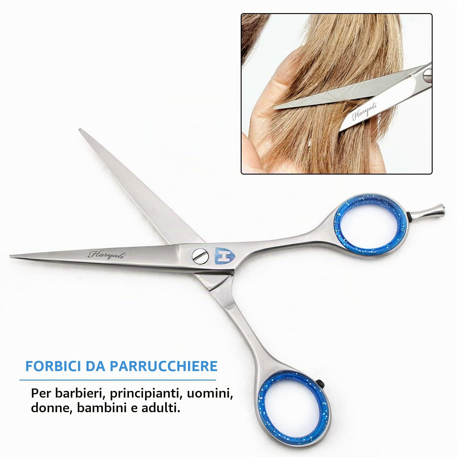 Forbici da parrucchiere Haryali London, 15 cm, con custodia in pelle, per parrucchieri e barbieri professionisti, in acciaio inossidabile - per saloni di bellezza, uomini, donne, bambini e adulti.