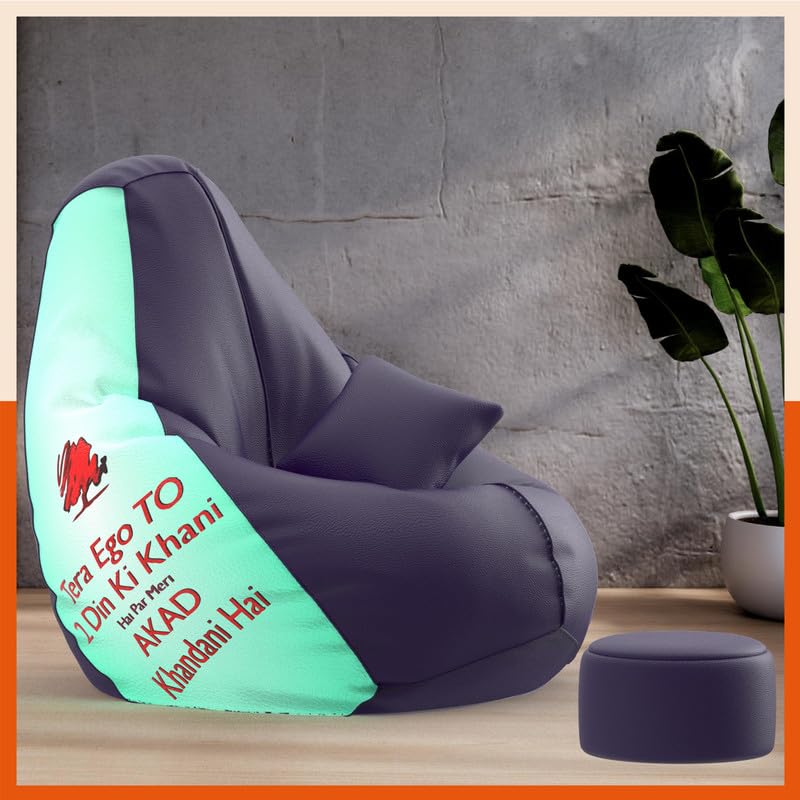 Biggie Bean Bag Cover 4XL VibeBoost Premium Bean Bag with Free Cushion and Footrest - Official : Desi Swag Combo (Matching Color : Regular, Akad Khandaani Hai-Indigo)-image-29