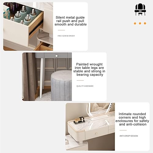 Miniatura 4 de Escritorio de tocador con espejo iluminado, tocador moderno con 3 cajones, tocador de maquillaje con taburete acolchado suave y 3 modos de Rosa