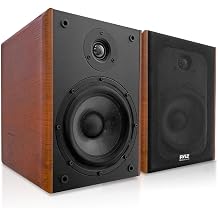 Pyle 6.5 Inch Home Wooden Bookshelf Speaker, Max Power 240W, 1" Silk Dome Tweeter and Aluminum Voice Coil, Pair, Gold Plated 5-Way Binding Posts, Rubber Surround, Beautiful Wood Grain Finish