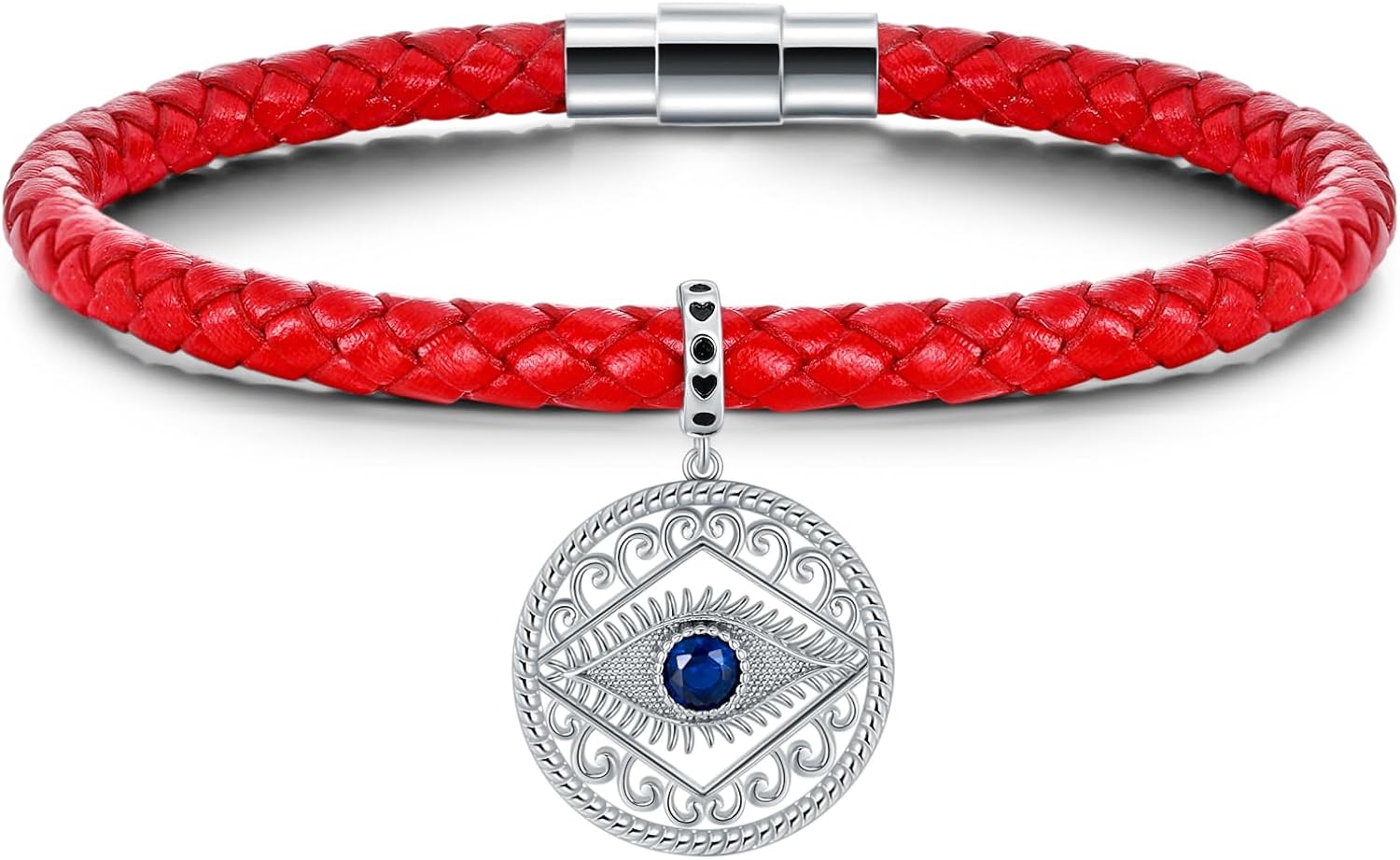 Evil Eye Hamsa Hand Protection Bracelet for Women 925 Sterling Silver Evil Eye Charm on Red Leather Evil Eye Bracelet Birthday Anniversary Friendship Gift