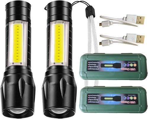 Bestby-Aluminium Alloy USB Rechargeable Mini Torch with Zoom Function (2 Pack)