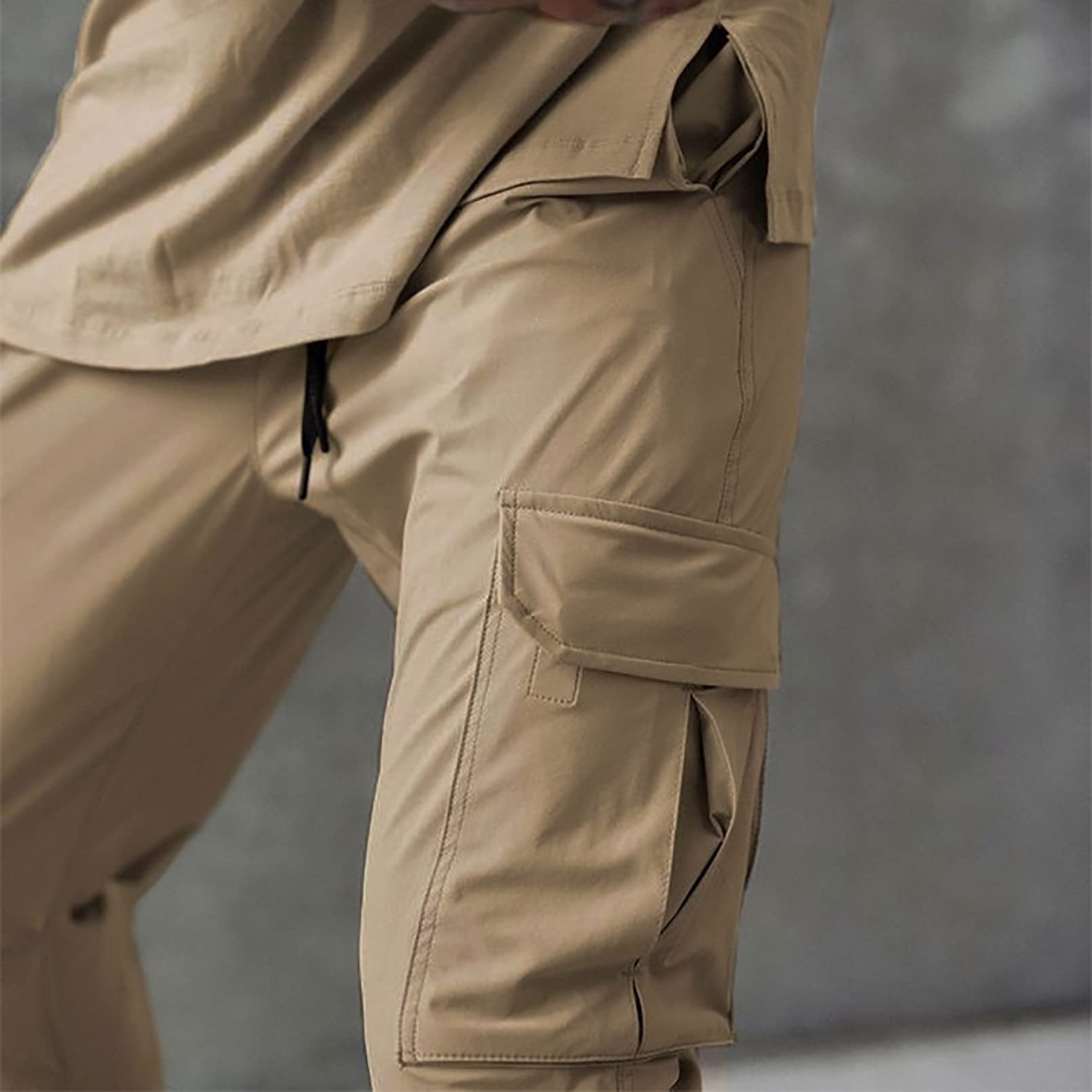 BOOMLEMON Pantaloni da jogging cargo da uomo Pantaloni da allenamento da palestra affusolati Pantaloni sportivi da corsa con tasche con cerniera, Cachi, L