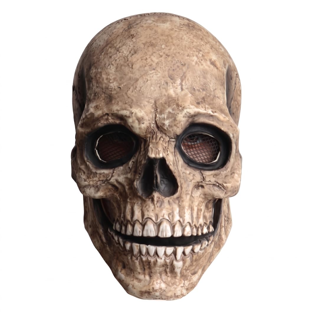 StaZamor Skull Mask With Movable Jaw, Realistic Halloween Horror Mask For Adults, Khaki