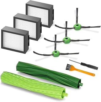 Roomba Replacement Parts for iRobot Roomba i3/i3+/i7/i7+/i4/i6/i6+/i8/i8+/E5/E6/E7 Combo i5, j5 Series 2 Roller Brushes, 3 HEPA Filters, 3 Side Brushes Compatible with E, I & J Series