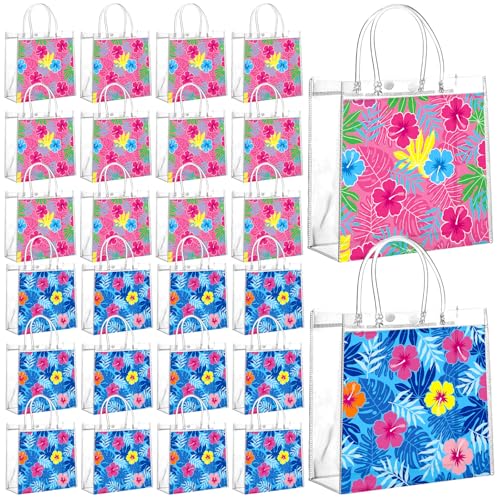 Geyoga 24 Pcs Tropical Gift Bags with Handles, Fresh Flowers 6.3 X 5.9 in