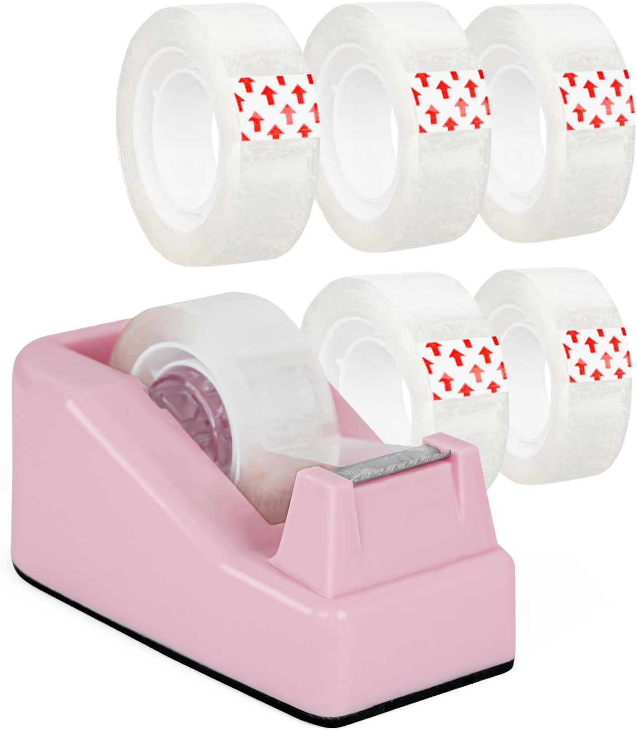 Desktop Tape Dispenser Pink with Weighted Nonskid Base – Includes 6 Rolls of Transparent Tape (0.71 Inch x 1000 inches Each) Desktop Tape Dispenser Pink with Weighted Nonskid Base – Includes 6 Rolls of Transparent Tape (0.71 Inch x 1000 inches Each)