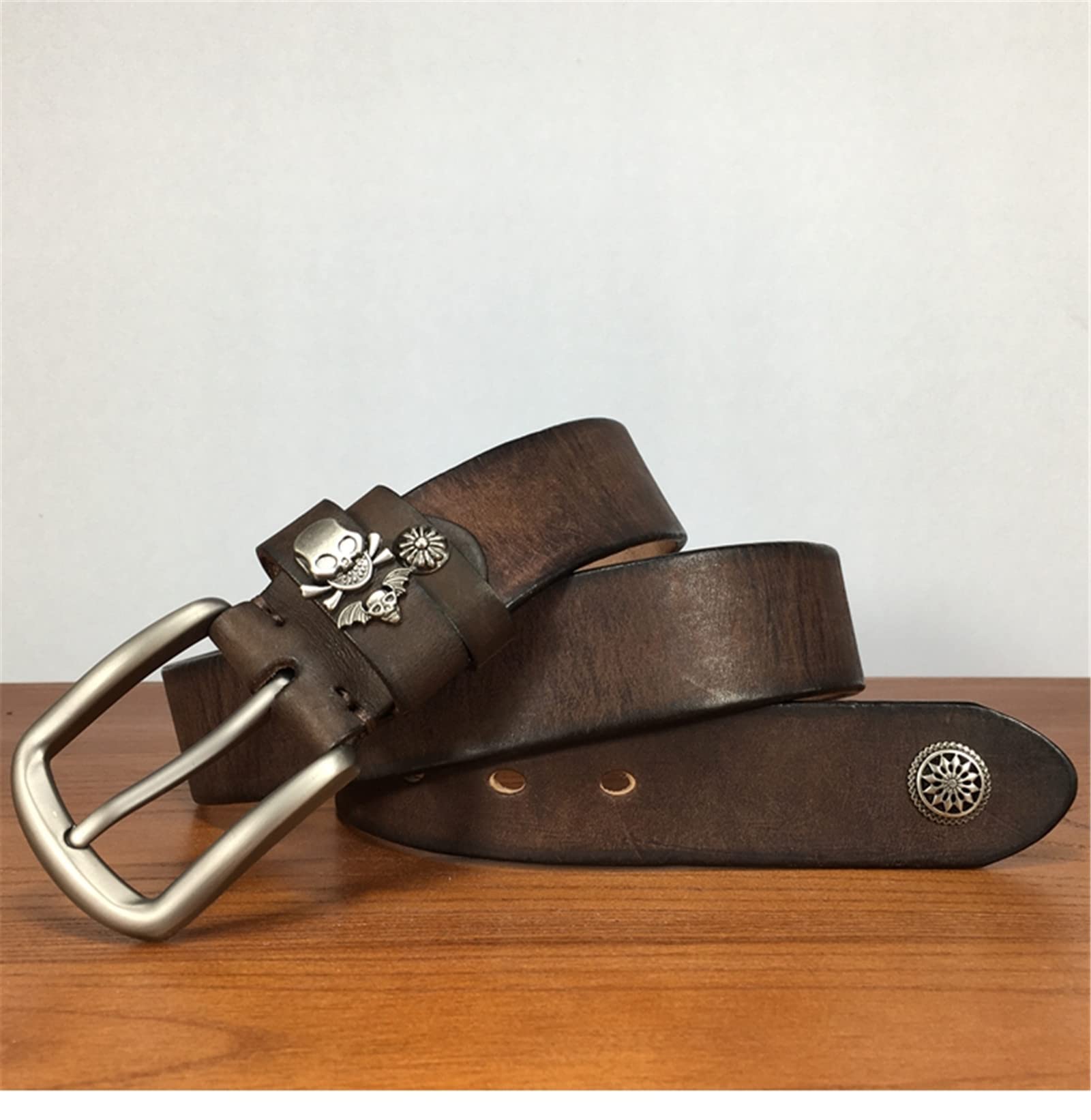 Herrengürtel Handnietengürtel mit Dornschließe Echtes Leder Oberschicht Rindsleder Weich Herren- und Damen Denim Retro,Braun,100cm/39.3''